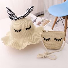 Соломенная сумка и шляпа для девочек Shein