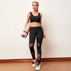 Контрастная сетка Одноцветный Спортивный комплектный костюм Shein