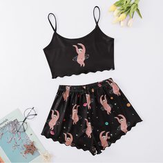 Пижама на бретельках с принтом Shein