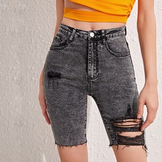 Карман Одноцветный Джинсовые шорты Shein