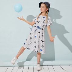 на кулиске Полосатый Повседневный Платья для девочек Shein