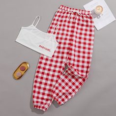 Пижама в клетку с текстовым принтом Shein