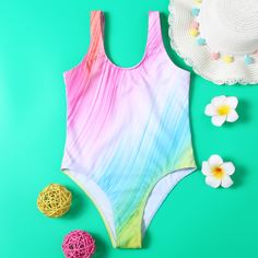 Слитный купальник с эффектом омбре для девочек Shein