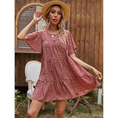 С оборками цветочный Бохо Платье Shein