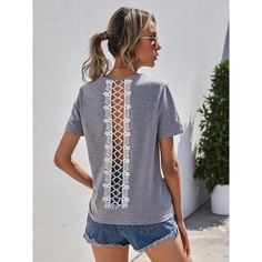 с разрезом Одноцветный Повседневный Футболки Shein