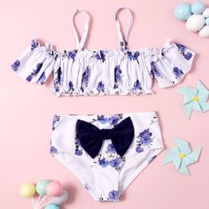 с бантом Цветочный милый Купальники для девочек Shein