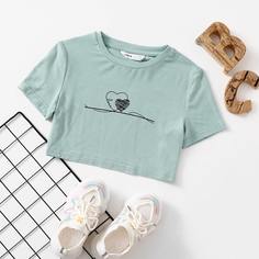 Короткий топ с рисунком сердца для девочек Shein