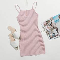 Однотонное облегающее трикотажное платье Shein