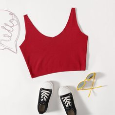 Однотонный короткий трикотажный топ для девочек Shein