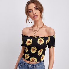 Топ с открытыми плечами и принтом подсолнуха Shein