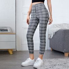 на молнии Клетчатый Повседневный Леггинсы Shein