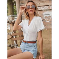 Контрастные кружева Одноцветный Бохо Блузы Shein
