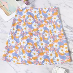 Юбка с цветочным принтом и разрезом Shein