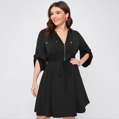 Карман Одноцветный Повседневный Платья размер плюс Shein