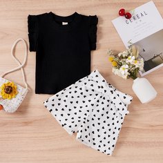 Футболка и шорты с принтом сердечка для девочек Shein