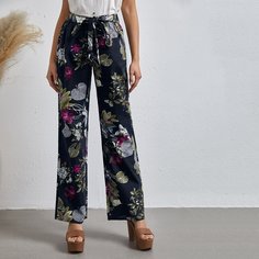 Брюки с цветочным принтом и узлом Shein