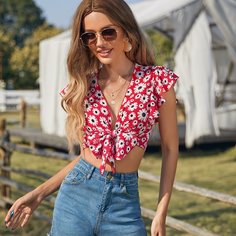 Топ с узлом и цветочным принтом Shein