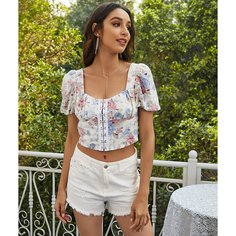 Короткий топ на крючках с цветочным принтом Shein