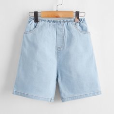 Карман Одноцветный Джинсовые шорты для девочек Shein