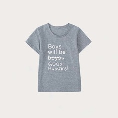 Лозунг Повседневный Футболки для маленьких мальчиков Shein