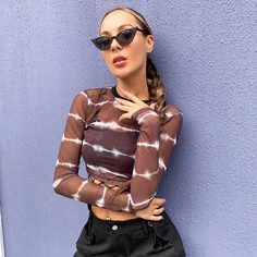 Прозрачный короткий топ с принтом тай дай без майки Shein