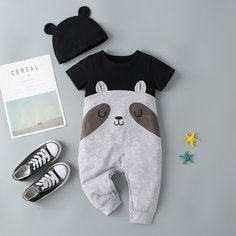 Шапка и комбинезон-футболка с мультяшным принтом для мальчиков Shein