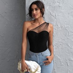 Бархатный трикотажный топ на одно плечо Shein