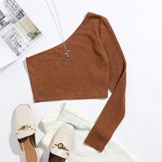 Однотонная короткая футболка на одно плечо Shein