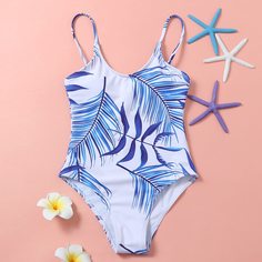 Слитный купальник с принтом для девочек Shein