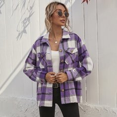 Пальто в клетку с карманом и пуговицами Shein