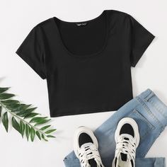 Одноцветный Повседневный Футболка размера плюс Shein