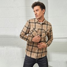 Мужская куртка в клетку с клапаном и карманом Shein