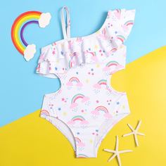 Слитный купальник с оригинальным принтом для девочек Shein