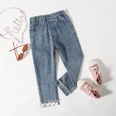 Карман Цветочный Джинсы для девочек Shein