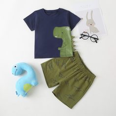 Шорты и футболка с принтом динозавра для мальчиков Shein