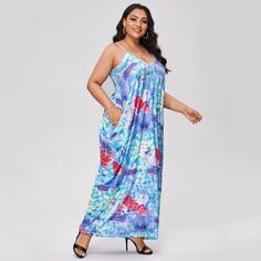 Платье на бретельках размера плюс с принтом тай дай Shein