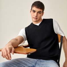 Мужской однотонный свитер с v-образным вырезом Shein