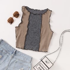 Короткий жилет в стиле колор-блок с деревянными ушками Shein