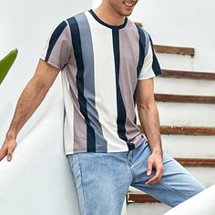 Мужская футболка с короткими рукавами и цветными блоками Shein