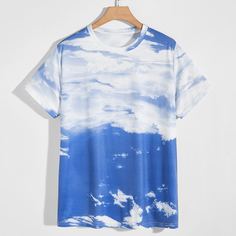 Мужская футболка с короткими рукавами и рисунком облаков Shein