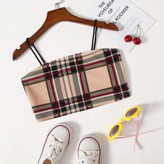 Короткий топ слинг в клетку для девочек Shein