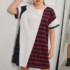 Контрастное платье в клетку размера плюс Shein