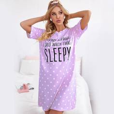 Пижама с рисунком в горошек и слоганом Shein