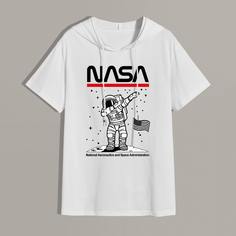 Мужская футболка с капюшоном и монограммой на кулиске Shein