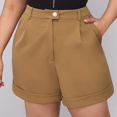 на пуговицах Одноцветный Повседневный Шорты размер плюс Shein