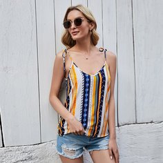 Укороченный топ в полоску на подтяжках с узлами Shein