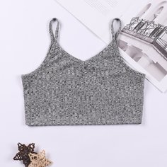 Однотонный короткий топ на подтяжках в рубчик для девочек Shein