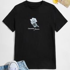 Мужская футболка с надписью и цветочным принтом Shein
