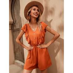 Однотонный комбинезон с оборкой и пуговицами Shein