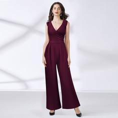 Широкий комбинезон с бантом и v-образным воротником Shein